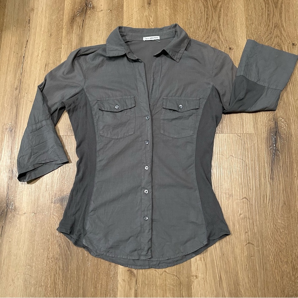 James Perse - WLC3321 Dark Gray Ribbed Surplus Button Shirt Womens Size 2